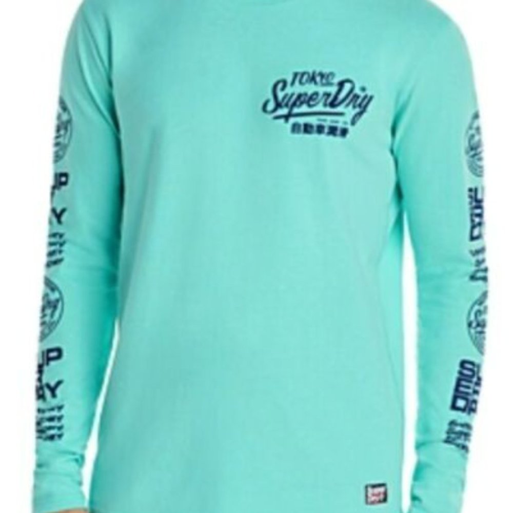 SUPERDRY XL LONG SLEEVE TURQ BLUE LOGO SHIRT